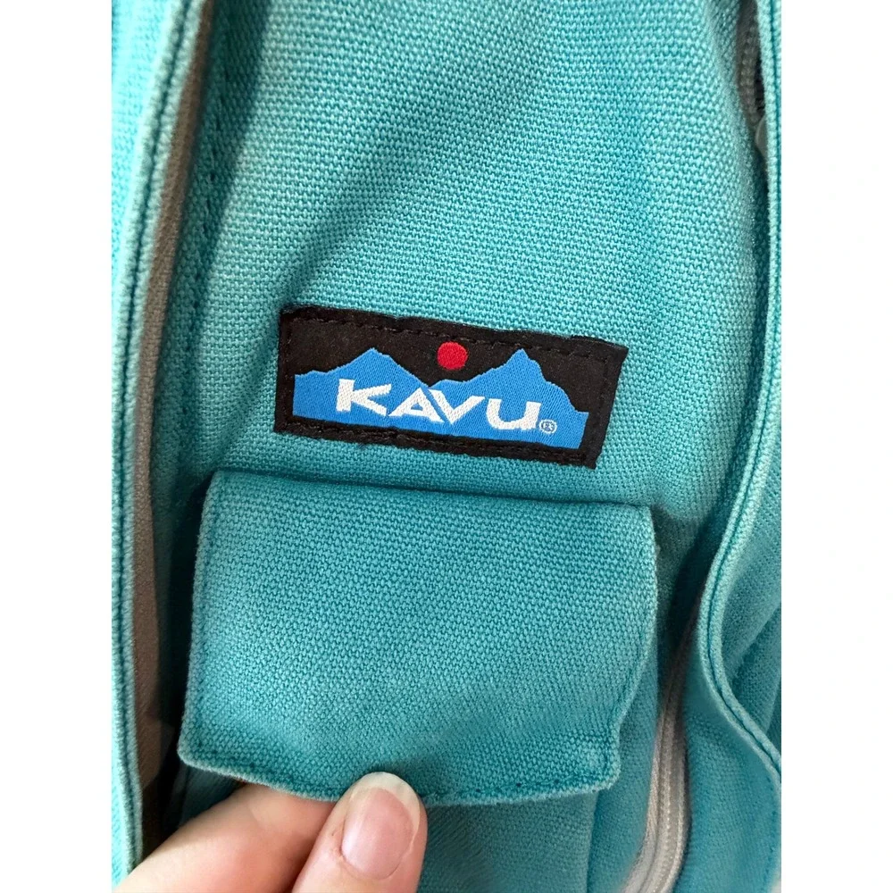 Kavu Rope Bag Turquoise Blue Canvas Sling Backpack Adjustable Rope Strap